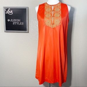 Vintage 1973 Orange Red Peignoir Set Gown Robe Med